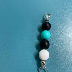 Beaded Keychain Charm in Black, Turquoise & White
